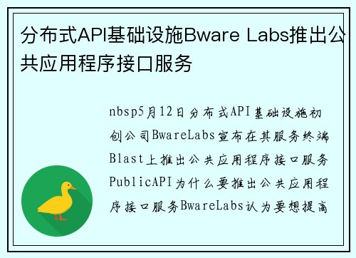 分布式API基础设施Bware Labs推出公共应用程序接口服务