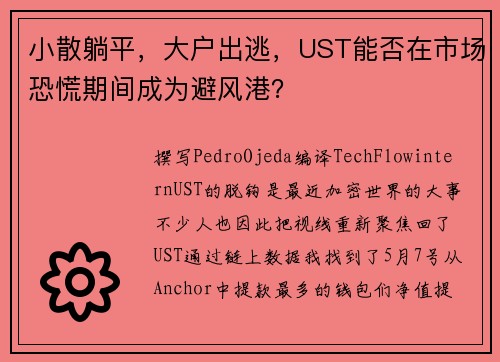 小散躺平，大户出逃，UST能否在市场恐慌期间成为避风港？